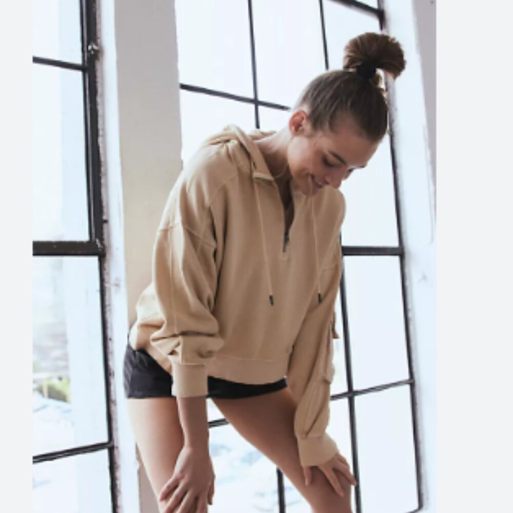 Free People ( Sand)❤️Crop Soft 1/2 Zip Pullover-NWT